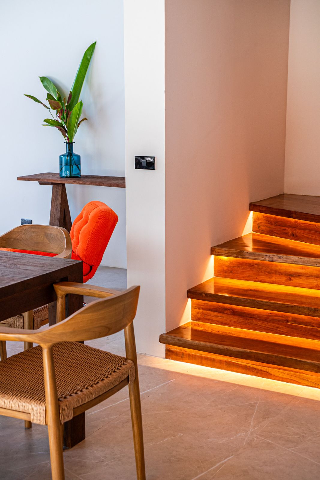 Glowing teak stairs